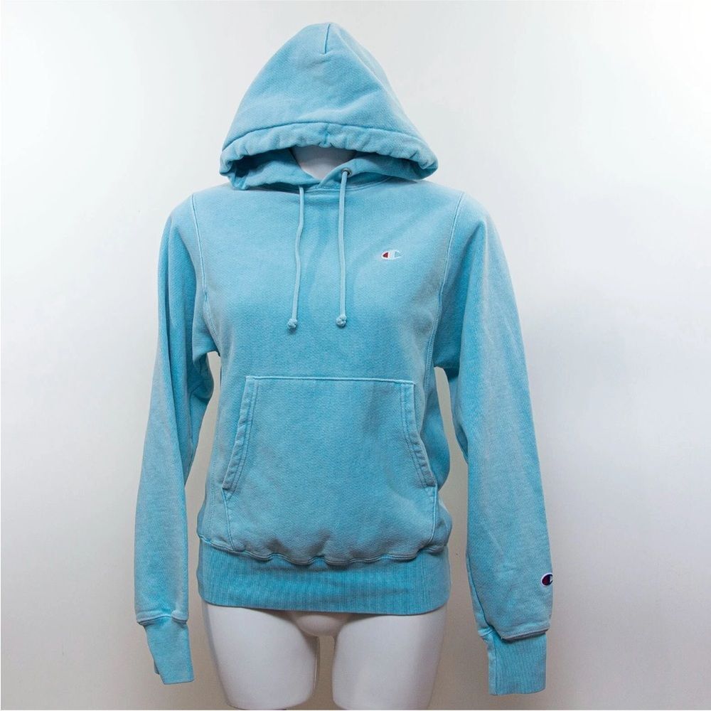 Vintage Champion Reverse Weave Thick Heavyweight Hoodie Sweatshirt Blue Small